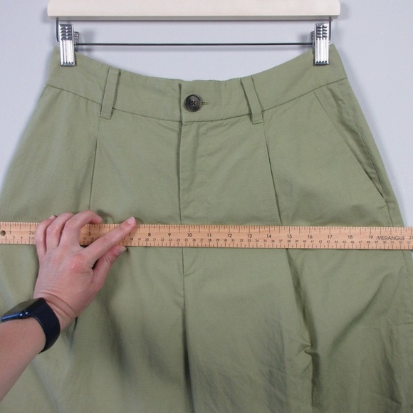 Uniqlo Pleated Cropped Pants High Waist Wide Leg Casual Green Linen Rayon 398 - Picture 12 of 13
